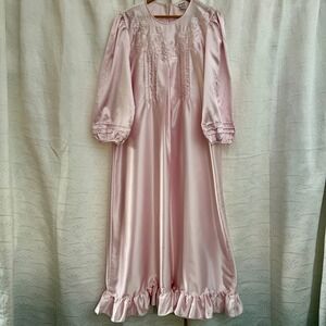 Vintage Vanity Fair Pink Satin Nightgown L 80s Romantic Prairie Cottagecore NWT